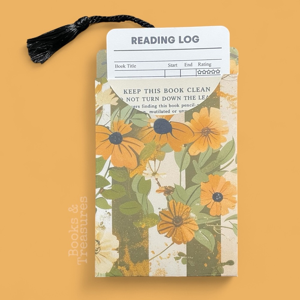 library Card Bookmark Pouch withTBR & Reading Log - Halloween Fall Flowers Theme